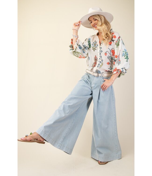 Cindy Off White Floral Blouse