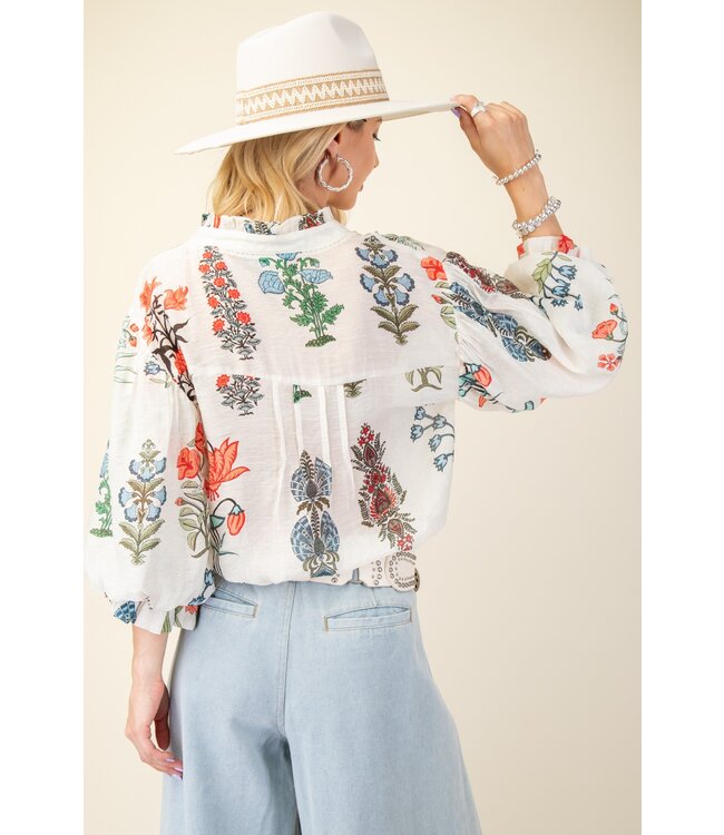 Cindy Off White Floral Blouse