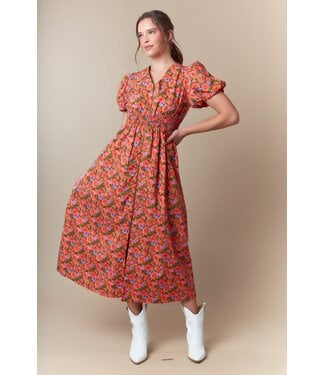 Fantastic Fawn Jen Rust Floral Midi Dress