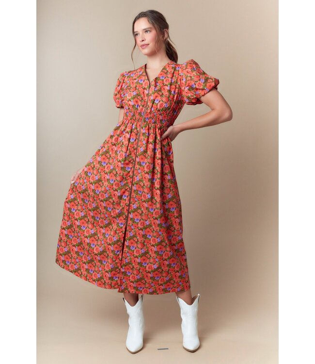 Jen Rust Floral Midi Dress