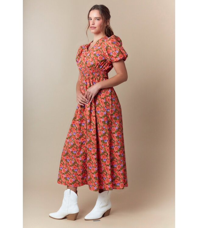 Jen Rust Floral Midi Dress