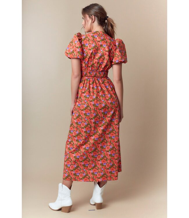 Jen Rust Floral Midi Dress