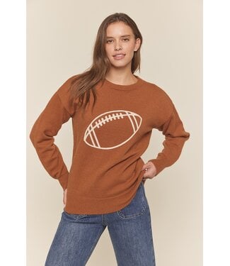 Tea N Rose Ellison Brown Football Embroidered Sweater