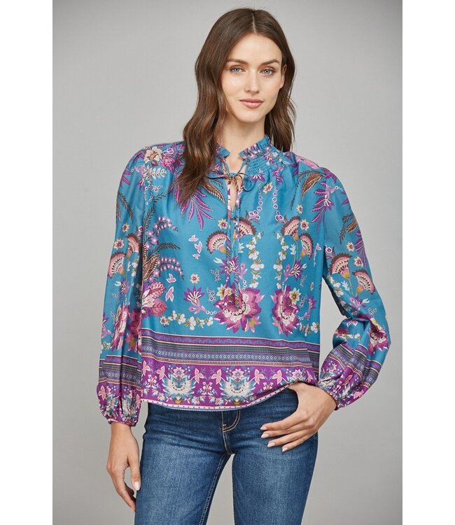 Eva Teal Paisley Blouse