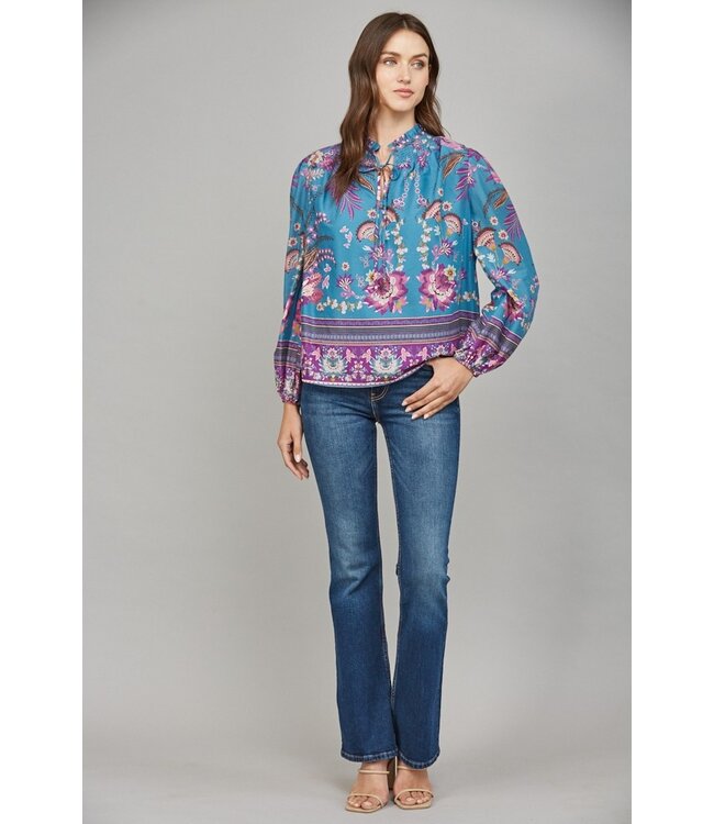 Eva Teal Paisley Blouse