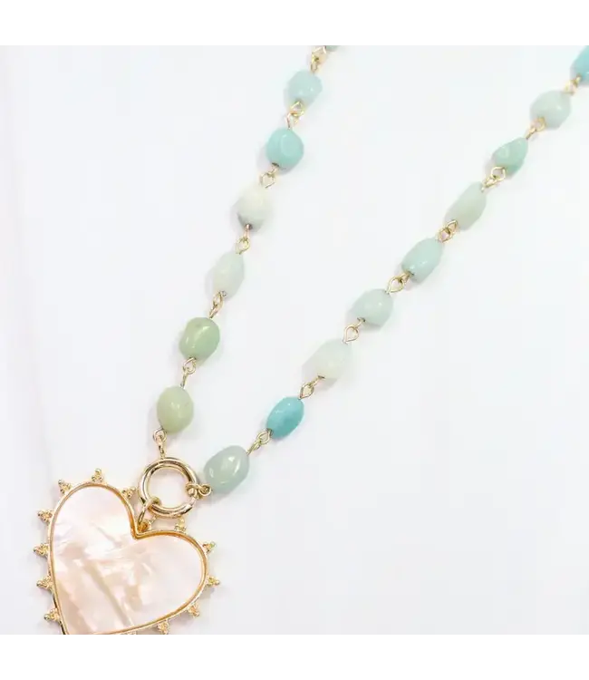 Lauderdale Stone & Heart Pendant Amazonite Necklace