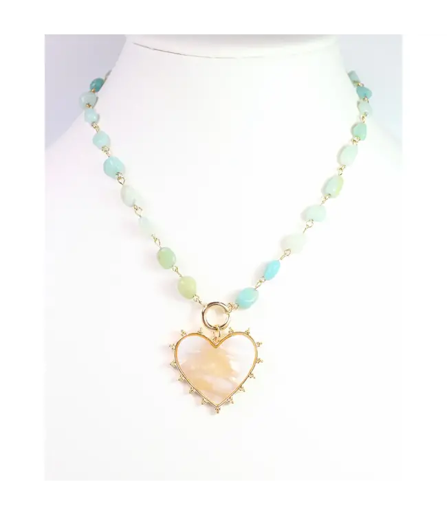 Lauderdale Stone & Heart Pendant Amazonite Necklace