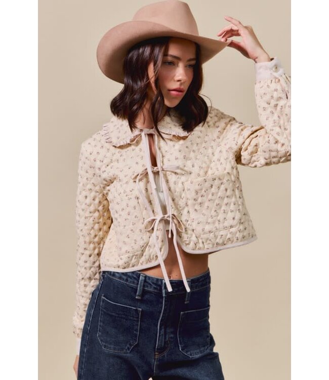 Joan Beige Floral Quilted Jacket