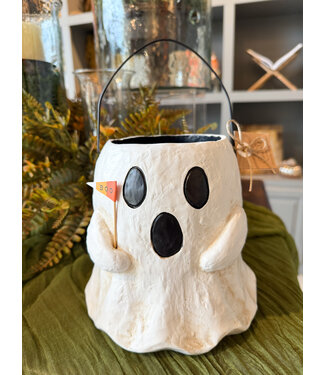Paper Mache Ghost Small Treat Bucket