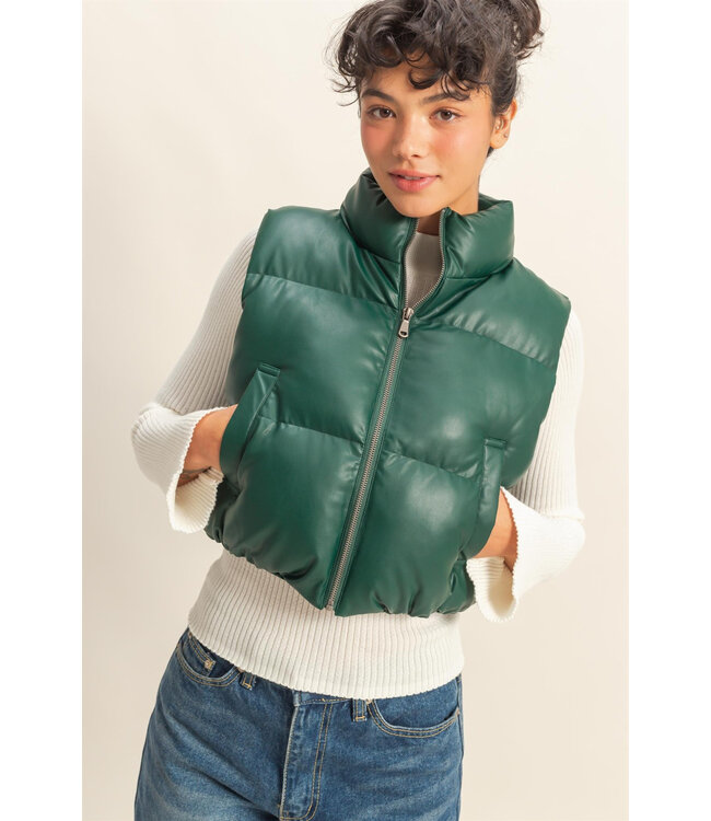 Darla Green Cropped Puffer Vest