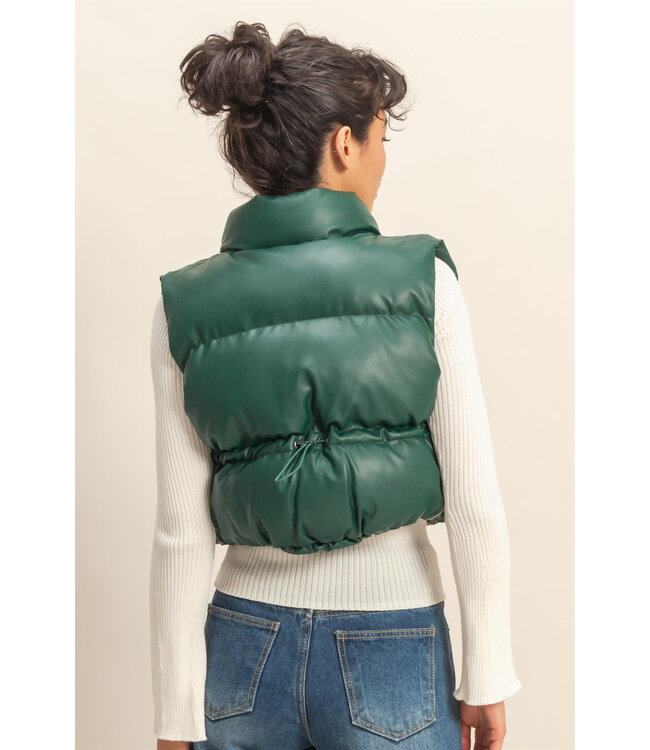 Darla Green Cropped Puffer Vest