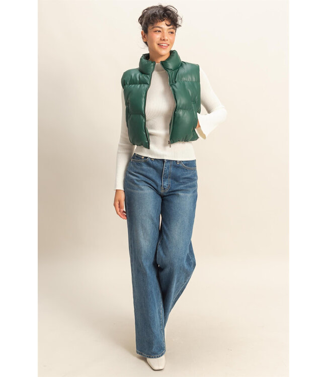 Darla Green Cropped Puffer Vest