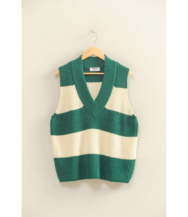 Becky Green Striped Sweater Vest
