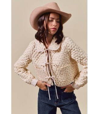 SO Me Joan Beige Floral Quilted Jacket