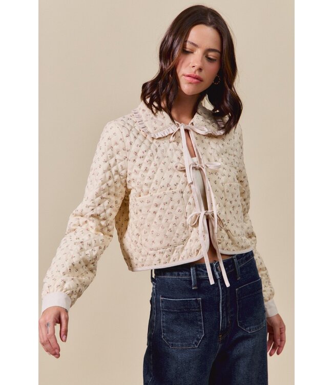 Joan Beige Floral Quilted Jacket