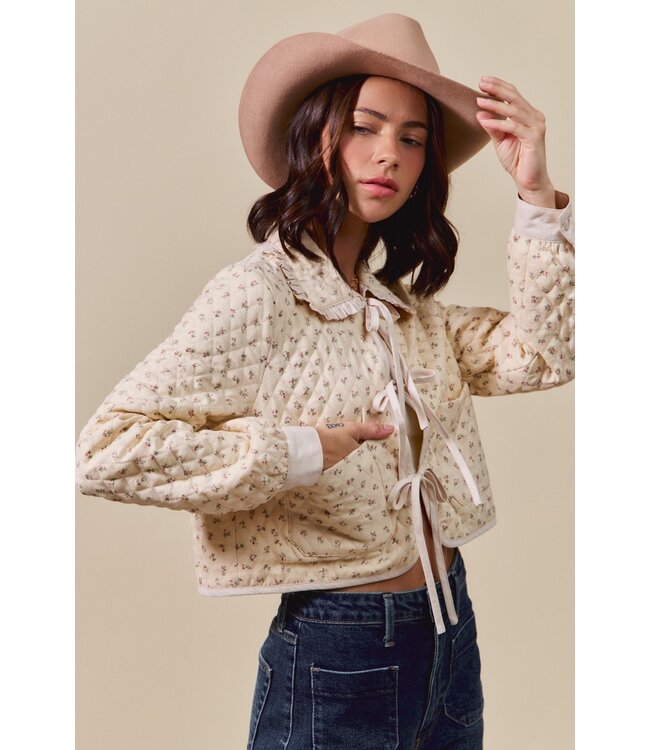 Joan Beige Floral Quilted Jacket
