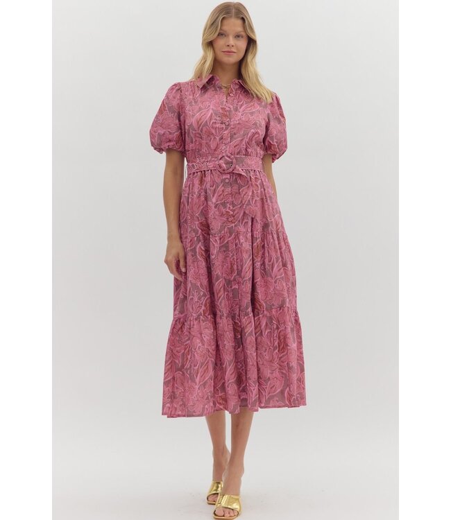 Eleanor Rosy Brown Midi Dress