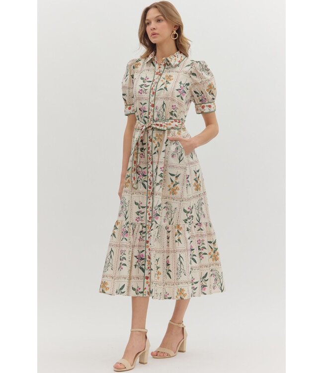 Evelyn Ecru Floral Midi Dress