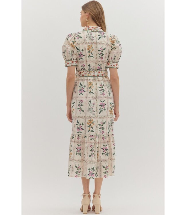 Evelyn Ecru Floral Midi Dress