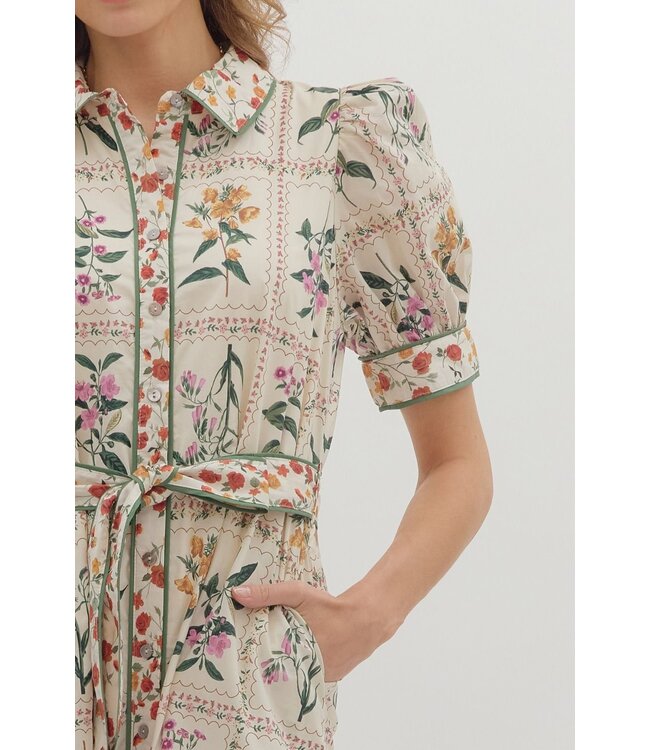 Evelyn Ecru Floral Midi Dress