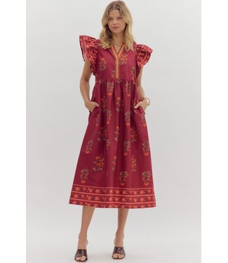Entro Isabella Garnet Floral Midi Dress