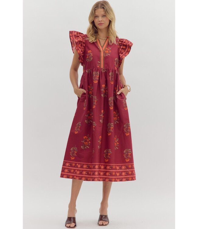 Isabella Garnet Floral Midi Dress