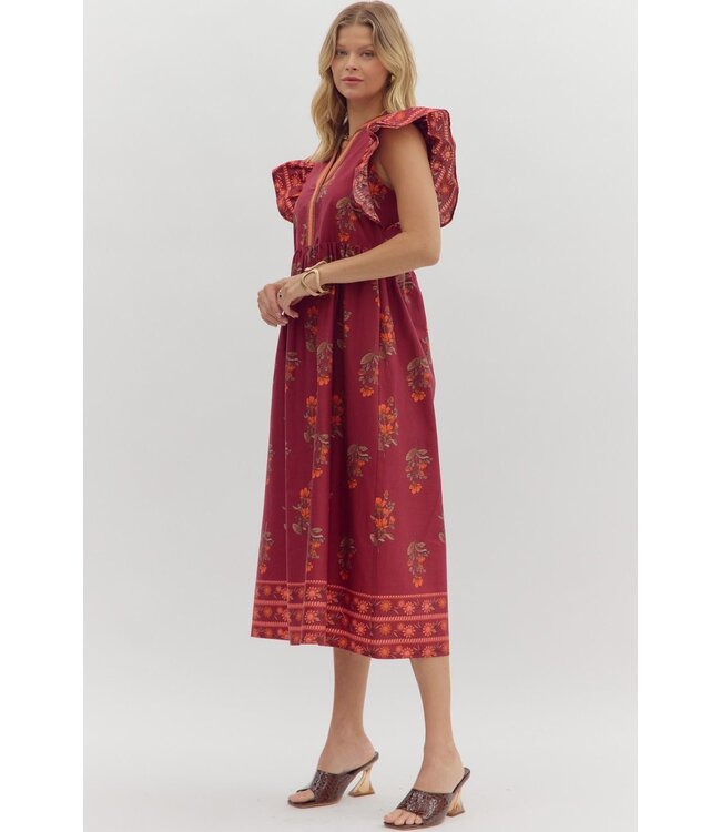 Isabella Garnet Floral Midi Dress