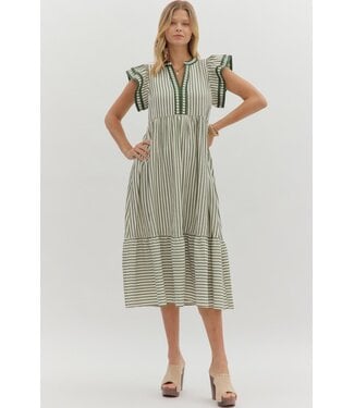 Entro Amelia Pine Striped Midi Dress