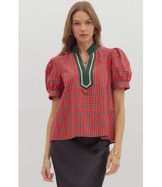Entro Madison Red Plaid Blouse