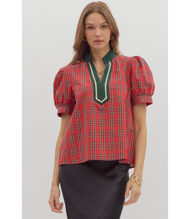 Madison Red Plaid Blouse