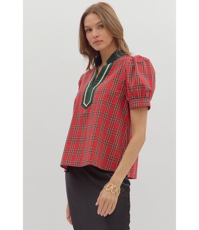 Madison Red Plaid Blouse