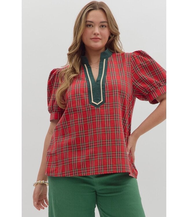Madison Red Plaid Blouse