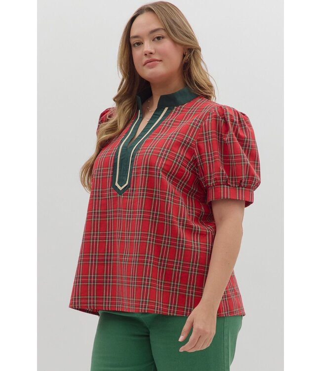 Madison Red Plaid Blouse