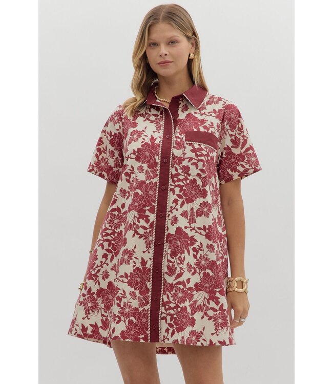 Ella Burgundy Floral Dress