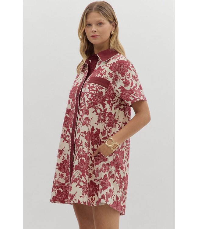 Ella Burgundy Floral Dress