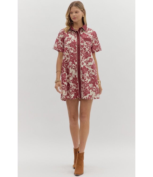 Ella Burgundy Floral Dress