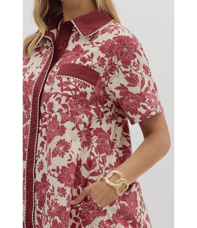 Ella Burgundy Floral Dress