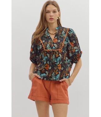 Entro Layla Black Botanical Blouse