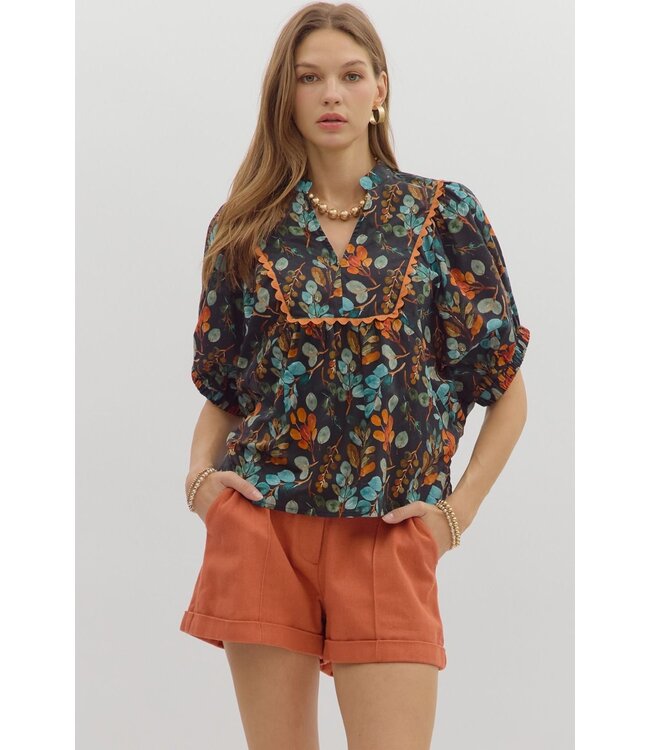 Layla Black Botanical Blouse