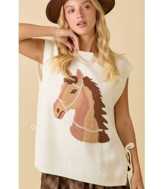 Main Strip Piper White Horse Sweater Top