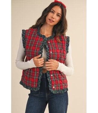 Anniewear Noel Christmas Tartan Quilted Ruffle Vest