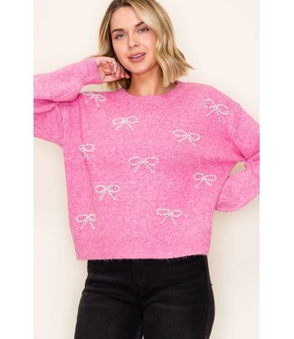 Staccato Ruby Pink Pearl Bow Sweater