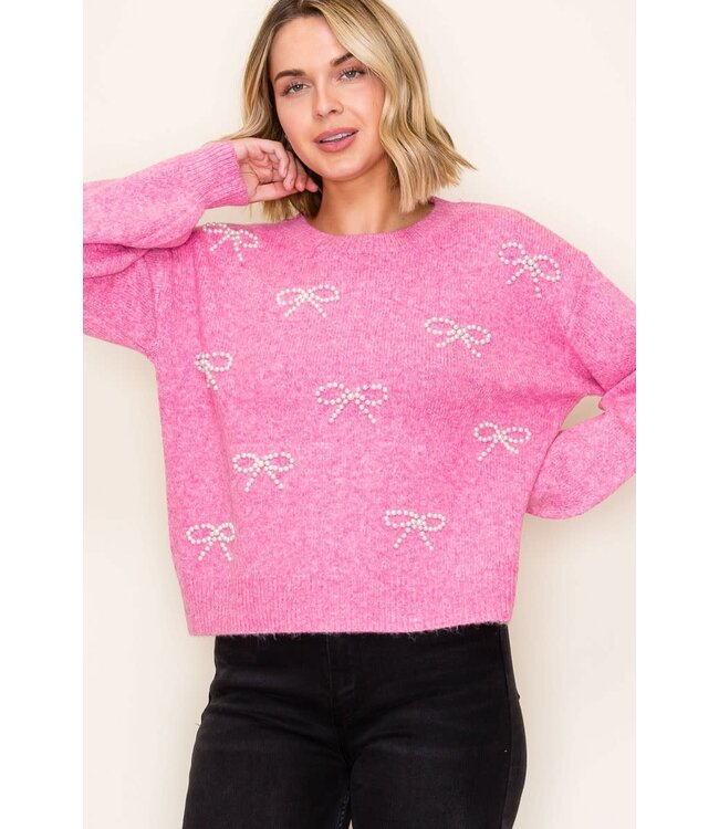 Ruby Pink Pearl Bow Sweater