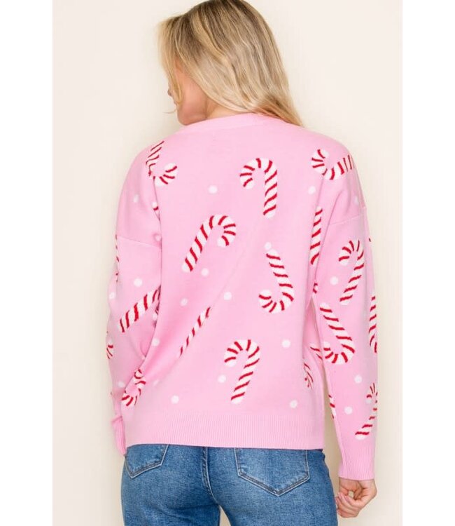 Quinn Pink Candy Cane Sweater