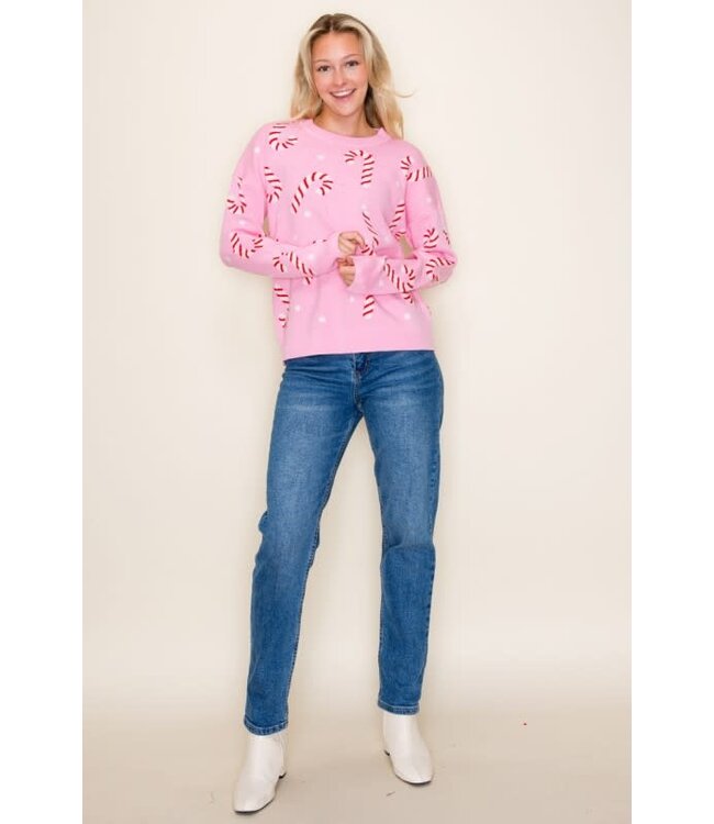 Quinn Pink Candy Cane Sweater