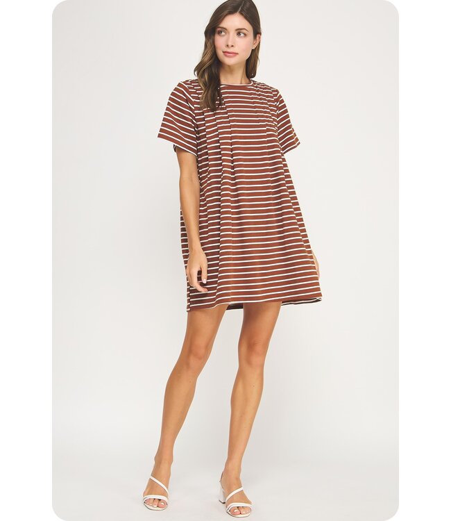 Sadie Brown Striped Pintuck Dress