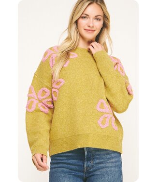 Strut & Bolt Josephine Avocado Floral Embroidered Sweater