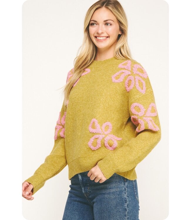Josephine Avocado Floral Embroidered Sweater