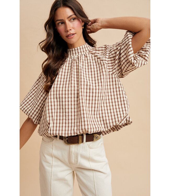 Kara Brown Checker Bubble Blouse