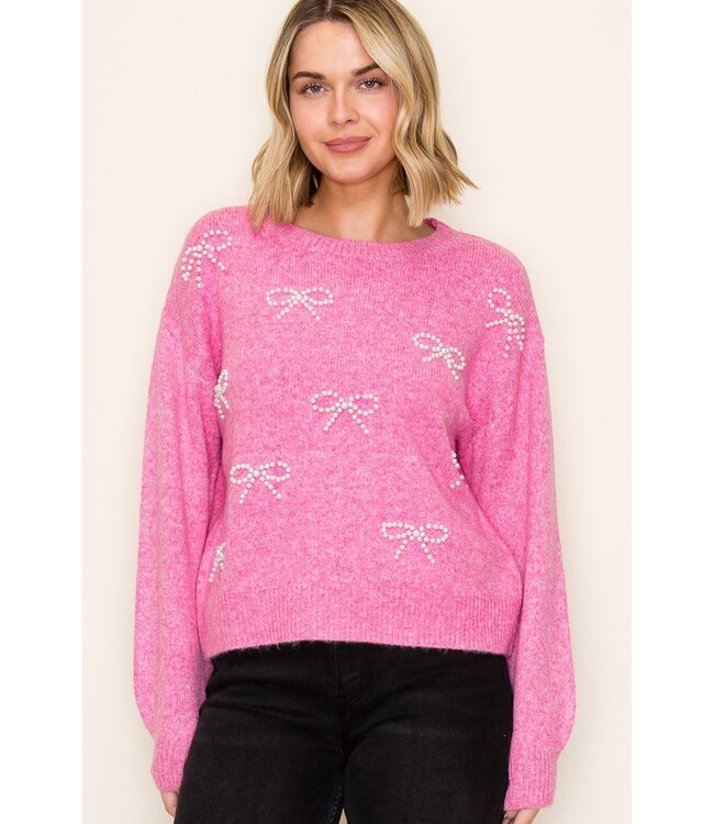 Ruby Pink Pearl Bow Sweater